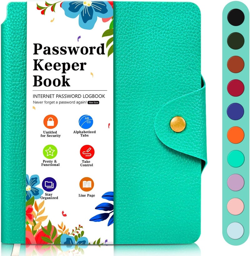 BLESWIN Password Keeper Book with Alphabetical Tabs, Small Internet Password Book for Organized, Internet Address and Password Book, Password Notebook for Home Office, Teal - Image 1